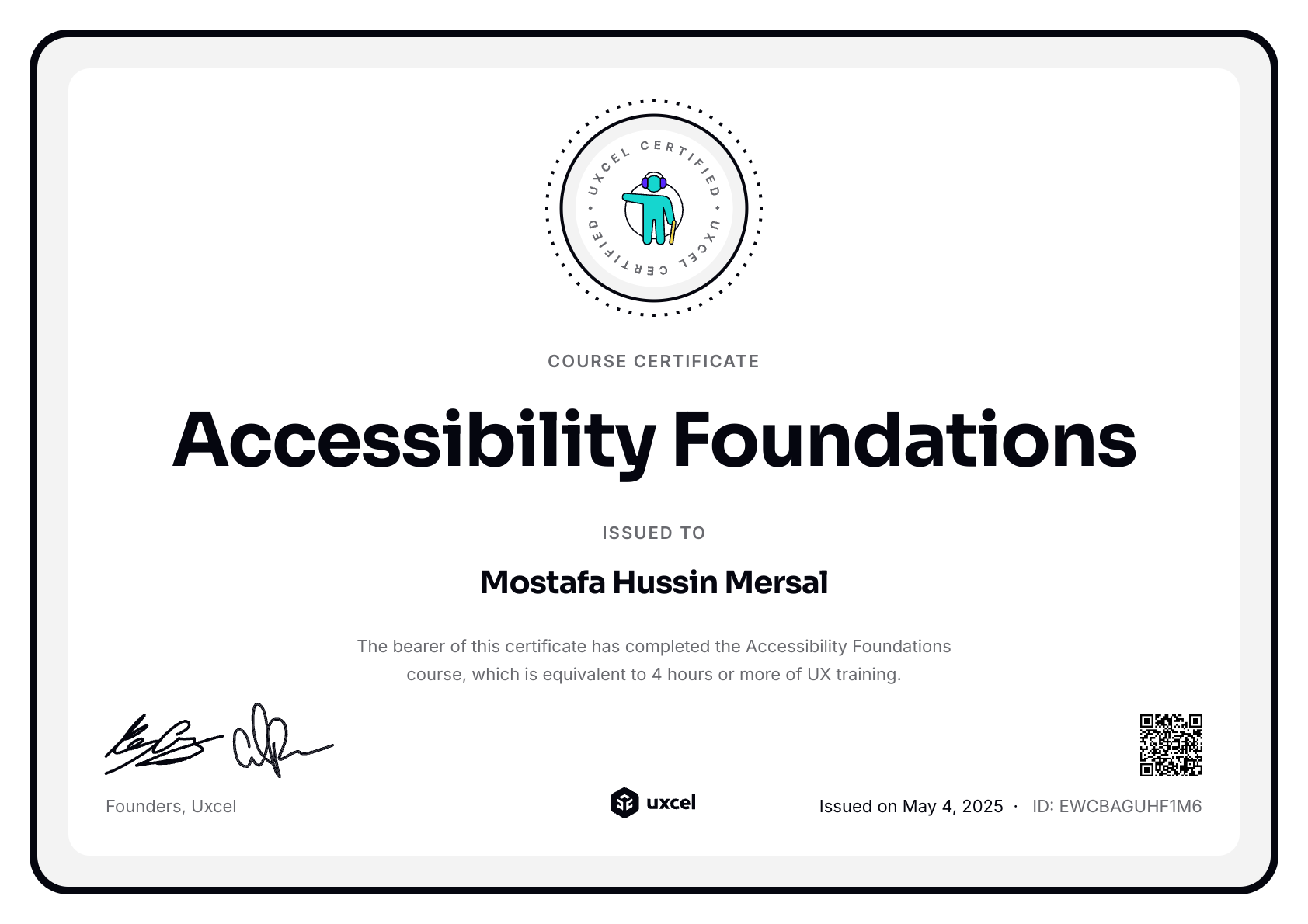 Mostafa Hussin Mersal's certificate